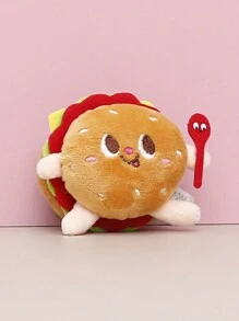 1個漢堡和薯條毛絨玩具娃娃鎖匙扣掛飾,可愛的填充玩偶禮物 - 棕色 - 查看 2