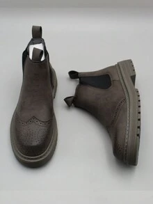 Men's Grey Carved Chelsea Boots With Thick Outsole - Grey - View 4