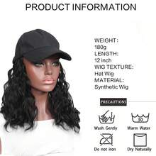 Naturally Connect Curly Wavy Hair Wig With Adjustable Baseball Cap - Synthetic Extensions For Daily Wear - Black - View 3