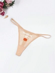 女性感蕾絲南瓜圖案透氣丁字褲附英文字母細節