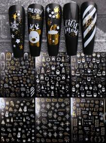 6張金箔雪花聖誕冬季新年美甲貼紙