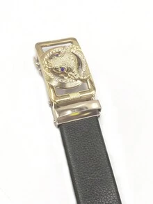 1 件牛頭裝飾男士自動扣皮帶,休閒時尚腰帶 - 金色 - 查看 3