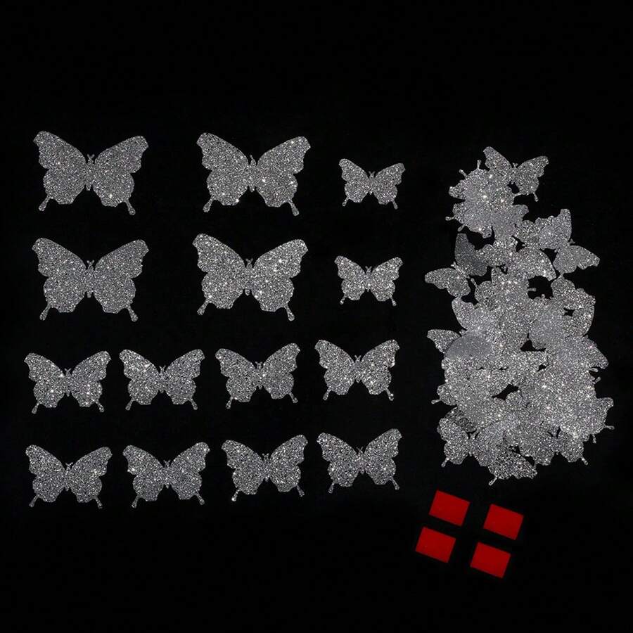 立體蝴蝶牆貼,適用於家居臥室客廳裝飾、店面窗戶玻璃門裝飾(48入套組)