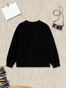 男童秋冬時尚街頭風格印花圓領運動衫,適用於休閒穿著