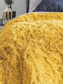 Cobertor cobija 2.30 x 2 m estilo peluche  para cama individual o matrimonial o Queen calientita frio invierno - Amarillo - Ver 3