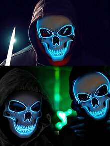 1入組led發光骷髏頭箍萬聖節服飾配件,具有3種閃爍模式,適用於派對、節日、角色扮演,適用於成人、男性和女性
