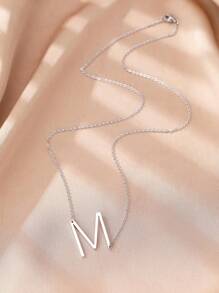 1 st. Rostfritt Stål 26 Halsband För kvinnor , Hänge Kedja Med Inledande brev Hänge , Smycke Presenter - Silver - Visa 6