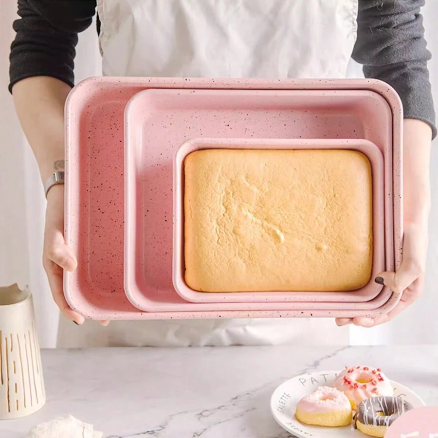 1 Pieza Moldes Para Pasteles Resistentes Al Calor De Estilo Vintage De Color Rosa, Bandeja Rectangular Antiadherente Para Hornear, Herramienta De Cocina Versátil - Rosa - Ver 1