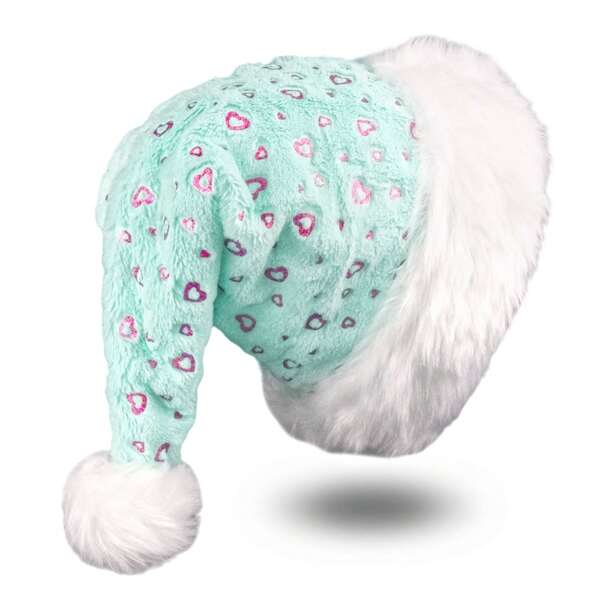 Brihasory Women Love Design Christmas Hat, Sequin Light Green Plush Santa Hat for Women and Girls, Thickened Velvet Soft Inner Holiday Hat for Festival Prom New Year's Eve Party Favors