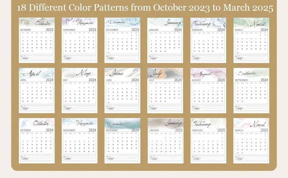 Calendar, 2023-2025 Wall Calendar (oct 2023 - Mar 2025), 2024 Desk
