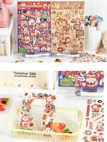 1pc Random Style Vampire Detective Pirate Captain Bear Birthday Sticker, Cartoon Cute Scrapbooking Decoration Sticker - Multicolor - View 1