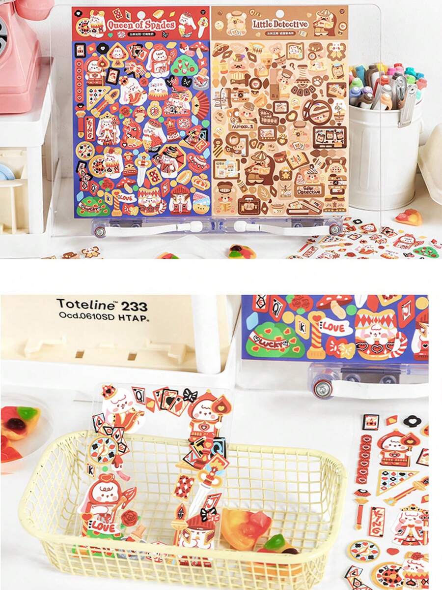 1pc Random Style Vampire Detective Pirate Captain Bear Birthday Sticker, Cartoon Cute Scrapbooking Decoration Sticker - Multicolor - View 1