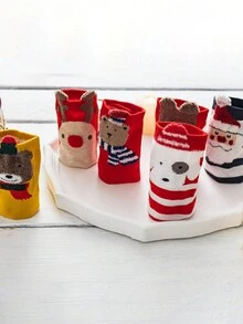 6pairs/pack Women's Cute Christmas Socks In Random Red Colors With Comfortable & Breathable Middle Tube - Multicolor - View 7