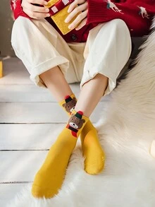 6pairs/pack Women's Cute Christmas Socks In Random Red Colors With Comfortable & Breathable Middle Tube - Multicolor - View 8