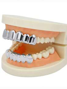 1入組銀色6顆閃亮時尚牙齒grillz(牙套) - 銀色 - 查看 2