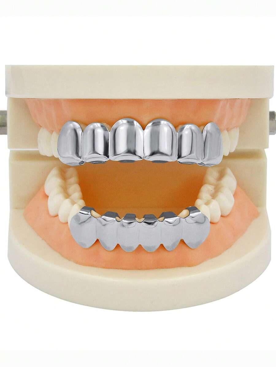 1入組銀色6顆閃亮時尚牙齒grillz(牙套) - 銀色 - 查看 1