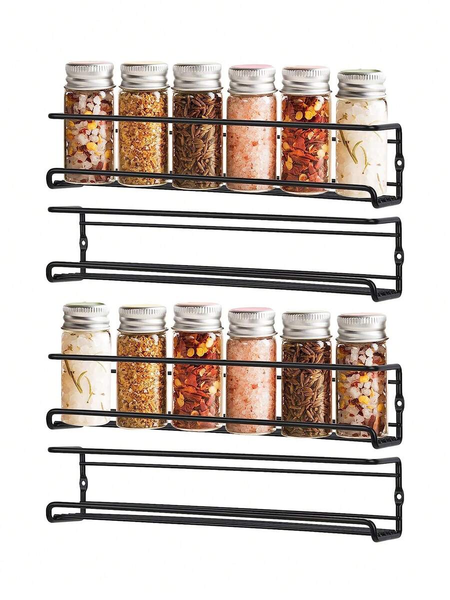 1入組掛牆式香料架,適用於櫥櫃門,黑色調味品架,廚房櫥櫃餐具室門可掛式香料罐架 - 黑色 - 查看 1