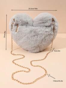 时尚纯色毛绒心形链条斜挎包