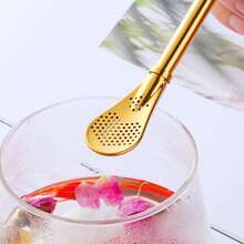 1pc 304 Stainless Steel Filter Straw Spoon, Suitable For Daily Use - Gold - View 9