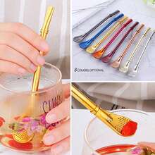 1pc 304 Stainless Steel Filter Straw Spoon, Suitable For Daily Use - Gold - View 2