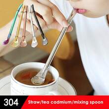 1pc 304 Stainless Steel Filter Straw Spoon, Suitable For Daily Use - Gold - View 3