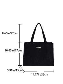 极简主义风格休闲女士灯芯绒单肩手提包手提包大容量灯芯绒手提包，轻便单肩购物袋，复古通勤女士手提包返校，教师礼物理想礼物，感谢礼物，感谢礼物，字母礼品袋，可重复使用，教师包，节日购物袋教育工作者，妈妈理想的新娘女仆礼物，学生手提包，多个隔层，非常适合海滩、学校、工作和日常使用 - 黑色 - 查看 9