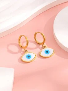 1pc Luxury Blue Shell Eyes & Gold Plated Ear Clip Earrings For Cross-border - Gold - View 2