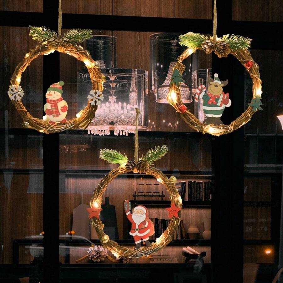 1 vòng hoa Giáng sinh, đồ trang trí cửa sổ/cửa ra vào hình ông già Noel và người tuyết, đồ trang trí cây thông Noel, đồ trang trí đèn Giáng sinh, đồ trang trí phòng, đồ trang trí Giáng sinh, đèn Giáng sinh, đồ trang trí phòng ngủ, đồ trang trí nhà, đồ trang trí tiệc, lễ hội ngày lễ, quà tặng Giáng sinh, đồ trang trí cây thông Noel, đồ trang trí