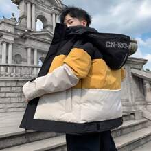 Chamarra Abrigo Invierno Pluma Ganso Para Hombre Con Capucha - Amarillo - Ver 2