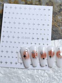 1 hoja Pegatinas de arte de uñas con diseño de estrellas, decoraciones de uñas con estrellas, accesorios de manicura, regalo para amigas, pegatinas de uñas DIY, suministros para uñas - Plateado - Ver 2