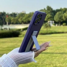 1個紫色簡約液體矽膠手機殼，帶雙層絨毛和手機支架，防摔，適用於iPhone 15 Promax，三星A14，紅米手機