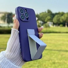 1個紫色簡約液體矽膠手機殼，帶雙層絨毛和手機支架，防摔，適用於iPhone 15 Promax，三星A14，紅米手機