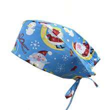 聖誕老人和月亮圖案工作帽,適用於醫生、護士、牙科診所