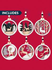 Joiedomi 6pcs Christmas Hanging Wooden Ornaments Hanging Reindeer Ornaments for Indoor/Outdoor Holidays, Party Decoration, Tree Ornaments, Events, and Christmas - 馴鹿木製裝飾品 - 查看 6