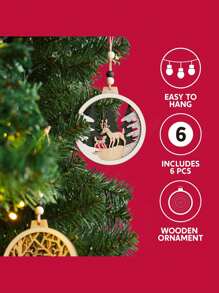 Joiedomi 6pcs Christmas Hanging Wooden Ornaments Hanging Reindeer Ornaments for Indoor/Outdoor Holidays, Party Decoration, Tree Ornaments, Events, and Christmas - 馴鹿木製裝飾品 - 查看 2