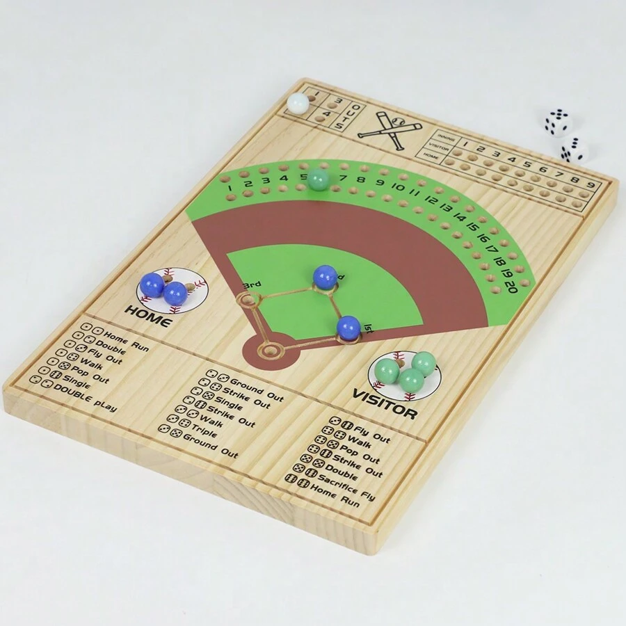 木質棒球桌上遊戲套裝,附骰子,自然色,適用於家庭聚會 - 彩色 - 查看 1