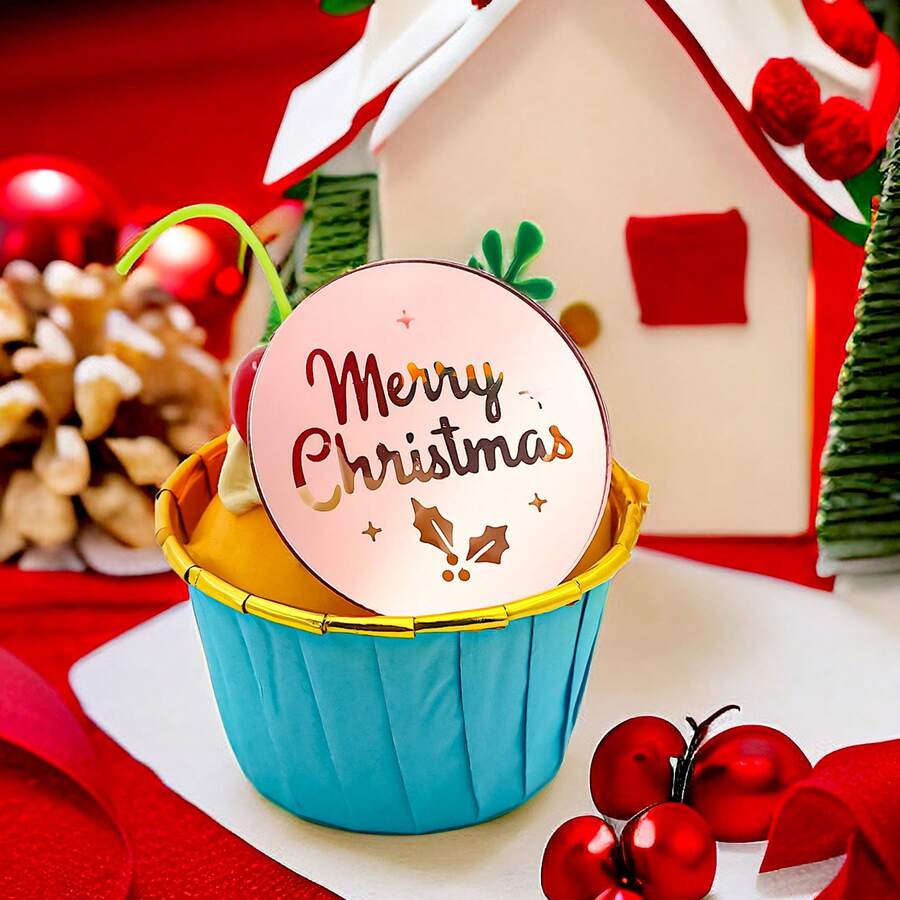 6入組聖誕節亮片圓形蛋糕裝飾餅垫,派對裝飾用品