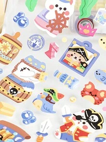 1pc Random Style Vampire Detective Pirate Captain Bear Birthday Sticker, Cartoon Cute Scrapbooking Decoration Sticker - Multicolor - View 9