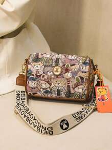 1 件棕色休閒百搭寬肩帶斜背包適合女士約會,作為禮物。 - 棕色 - 查看 1