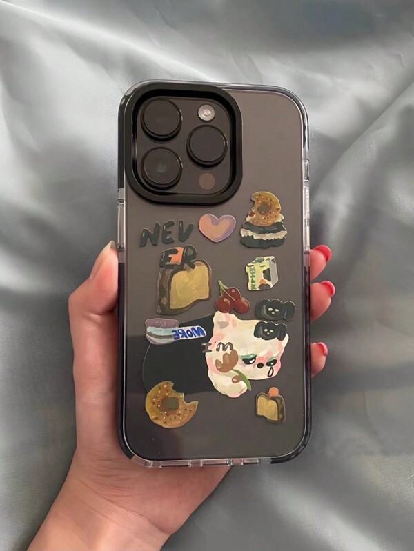 1pc Dual Colored Transparent Black Edge Cartoon Dog Anti-Drop Cute Full Protective TPU+PC Phone Case Compatible With IPhone Niche Soft Shell Shockproof Scratch Resistant