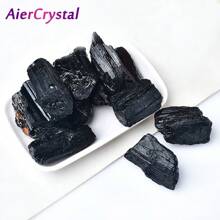 AierCrystal 天然黑色碧玺砾石原矿石不对称水晶矿物岩石标本装饰收藏消除磁性最佳礼物 - 黑色 - 查看 9