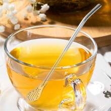 1set Stainless Steel Straw Spoon Set, Creative Fruit Tea Filter Spoon & Stirrer In One With Detachable Straw & Filter - Silver - View 2