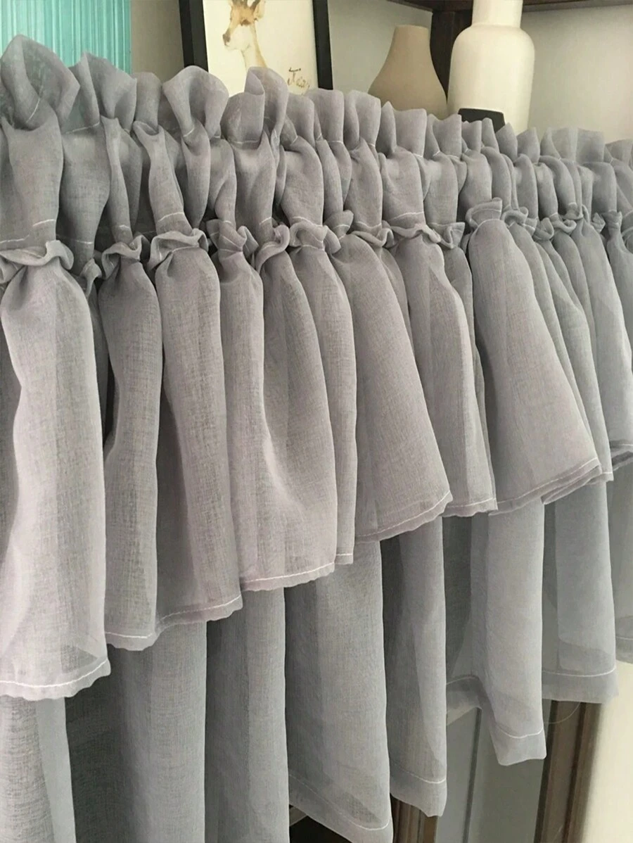 1pc Simple Cafe Curtain, Windowsill Short Curtain, No Drilling Required, Bedroom Decor Curtain, Semi-Sheer, Dust-Proof, Rod Pocket - Grey - View 1