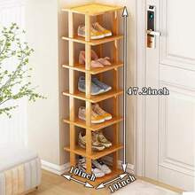 Bamboo Shoe Rack   Vertical Shoe Rack for Small Spaces, Tall Narrow Shoe Rack Organizer for Closet Entryway Corner Garage and Bedroom,Skinny Shoe Shelf Free Stackable DIY Space Saving Storage - Brown - View 3