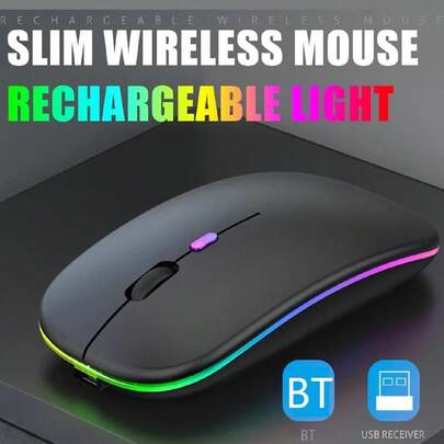 Ratón Inalámbrico Iluminado De Modo Dual Recargable Para Computadora/portátil, Silencio, Oficina Y Juegos