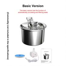 1 Distributeur D'eau Rond Pour Animaux De Compagnie En Acier Inoxydable De 2 L (ft333) Avec Alimentation Usb, Système De Filtre À Circulation Automatique. Pompe À Eau Silencieuse Et Réglable Avec Résistance À La Corrosion Pour Éviter La Mousse. Convient Aux Chats Et Aux Chiens.