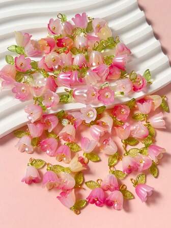 10pcs/Set Fashionable Pink Gradient Flower Beads For Earrings, Necklace Making Valentines