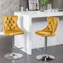 2/4/6 Piece Set Adjustable Swivel Bar Stools, Dining Bar Chairs With Velvet Tufted Back, Metal Base, Footrest For Home Bar, Dining Room, Kitchen Island. - 黃色 - 查看 2
