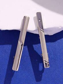 2pcs Silver Simple & Personalized Matte Finish Tie Clip With Rhinestone, Men's Festival Gift Accessory - Silver - View 1