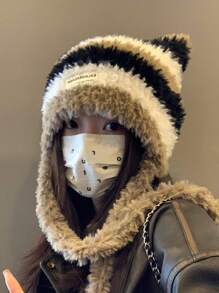 1頂時尚毛絨帽,女性專屬冬季保暖又可愛,聽風就是暖的毛絨帽,加厚的抗寒針織帽 - 卡其色 - 查看 3